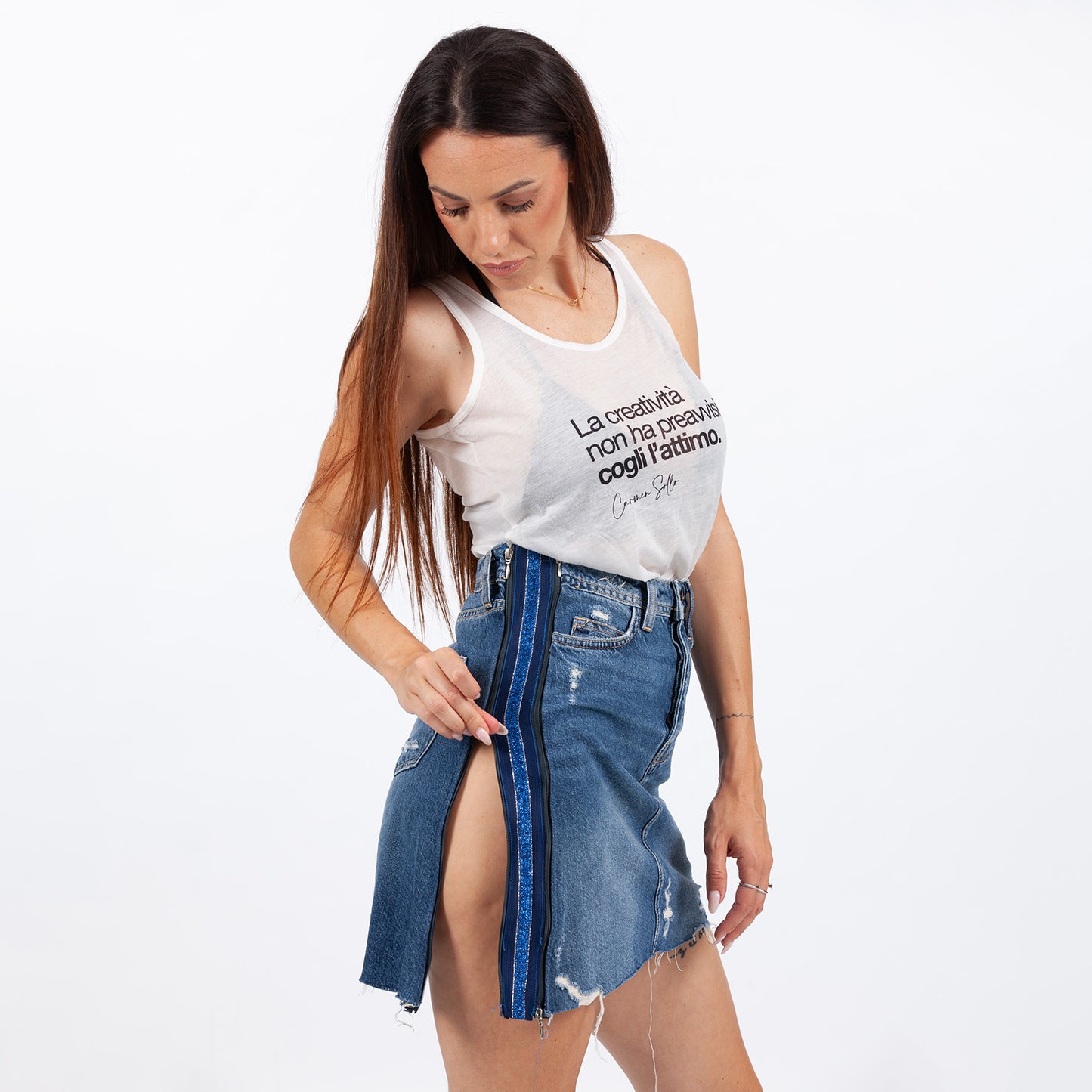 Ripped denim skirt