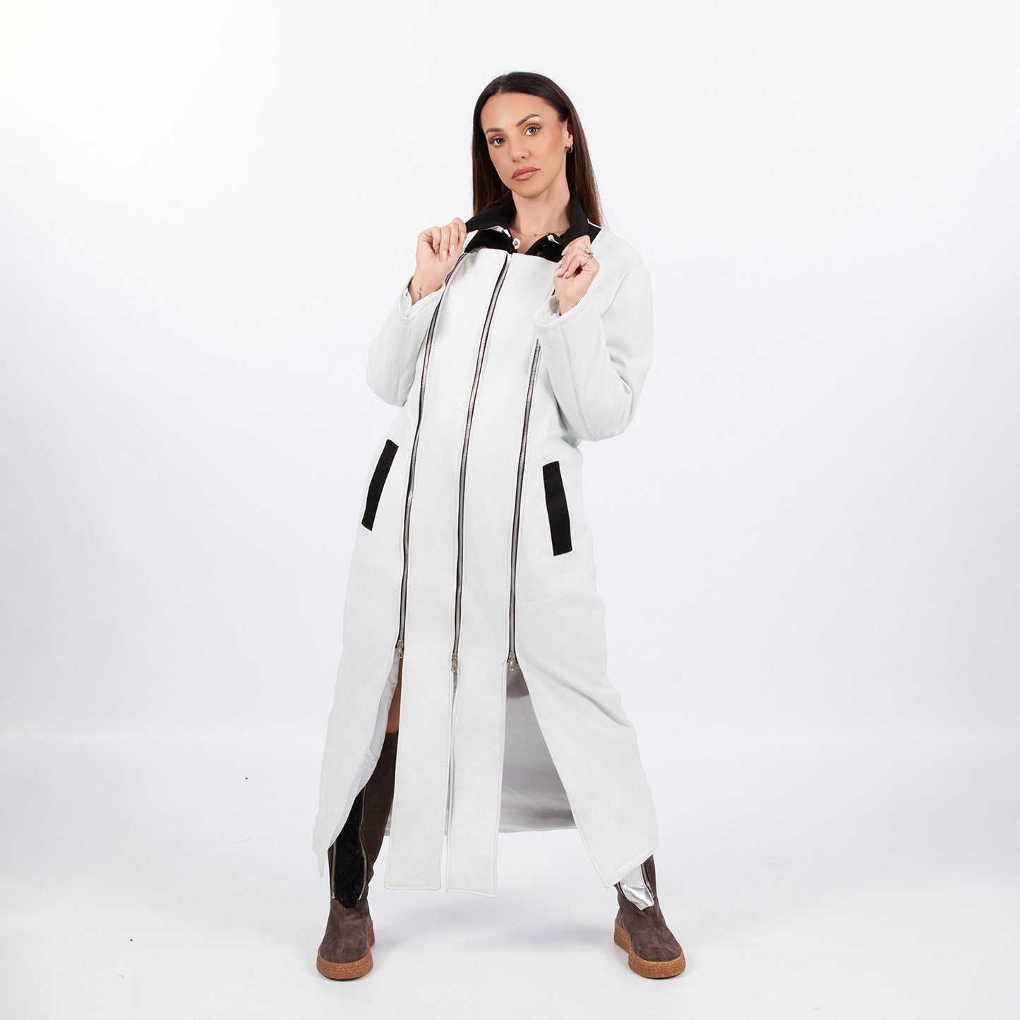 White faux leather coat