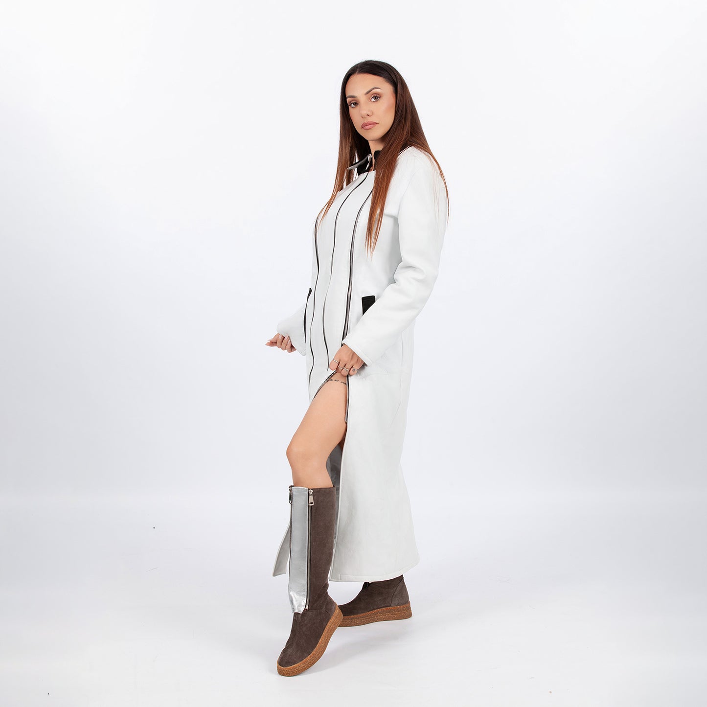 White faux leather coat