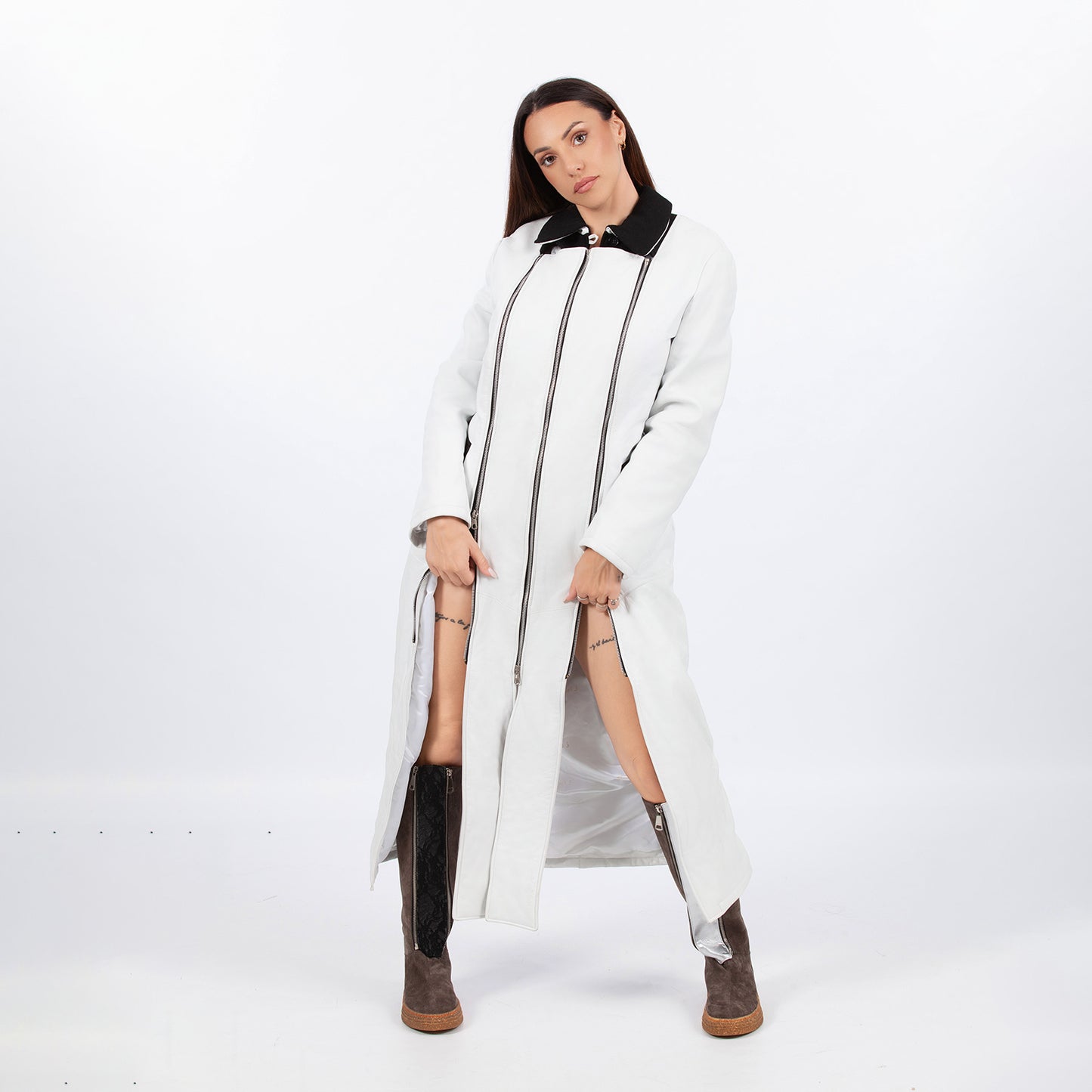White faux leather coat
