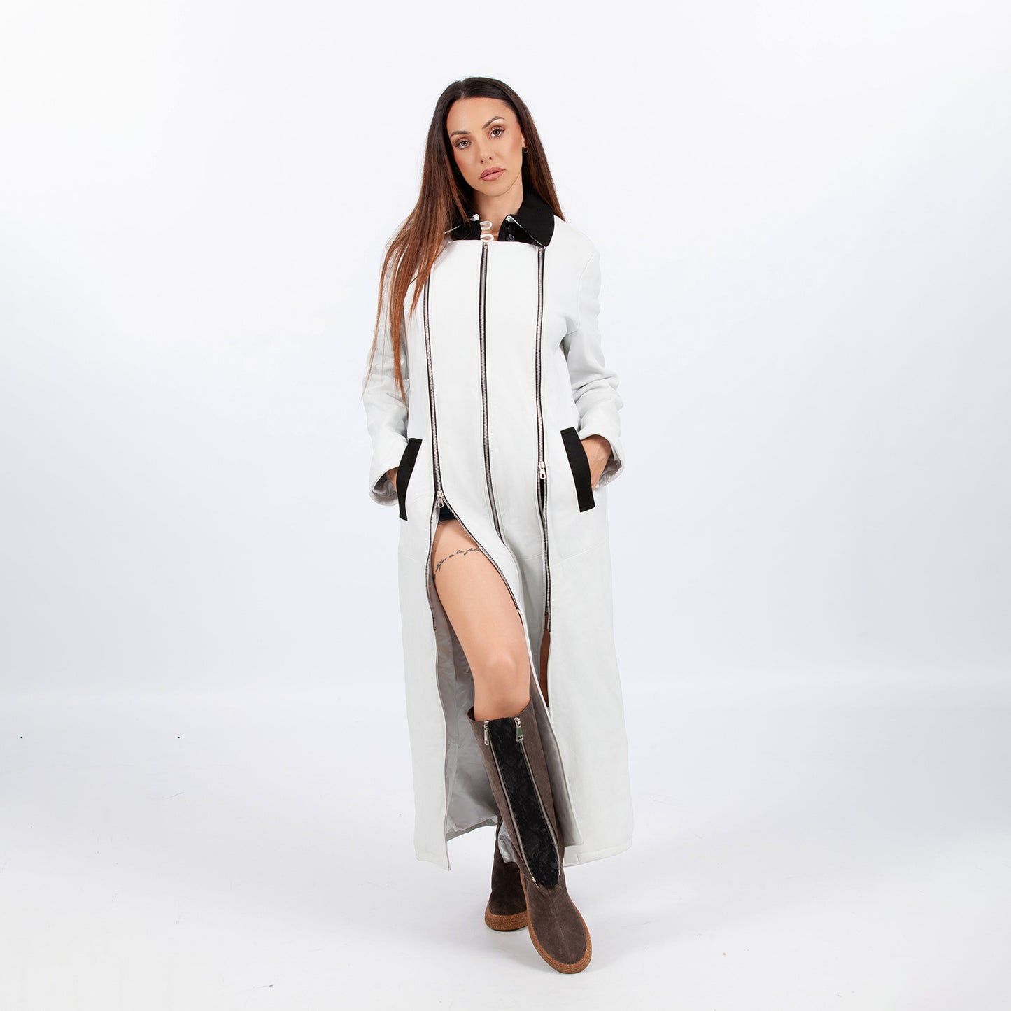 White faux leather coat