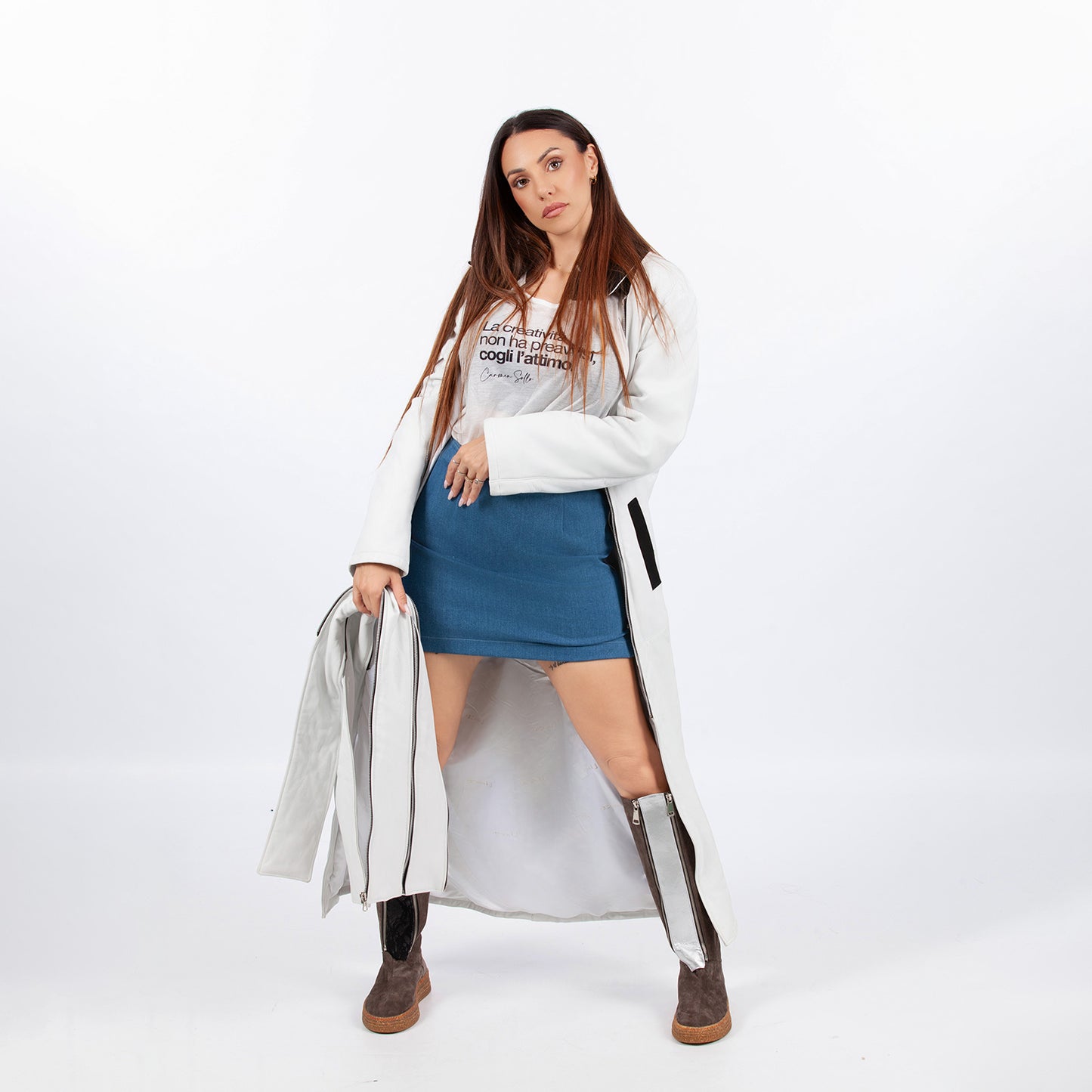 White faux leather coat