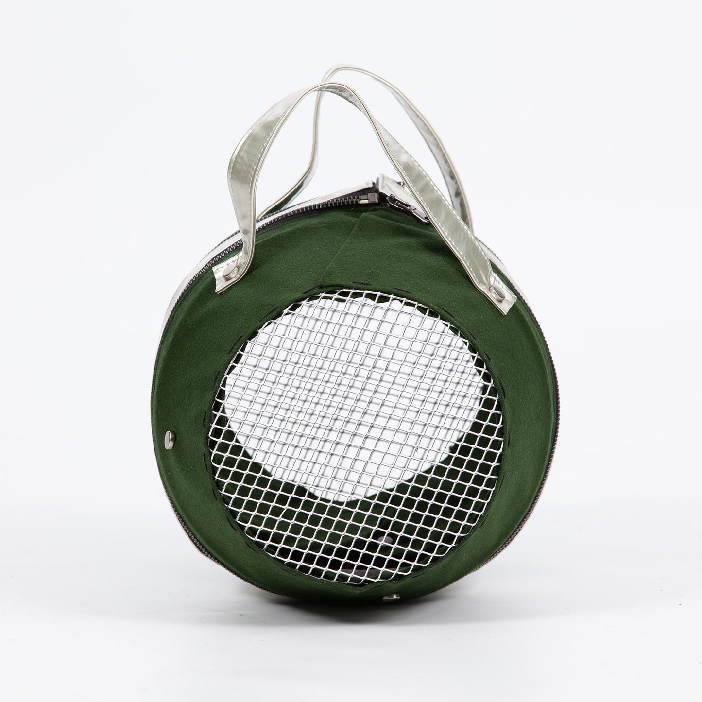 Green basket with uncovered bottom and covered side
