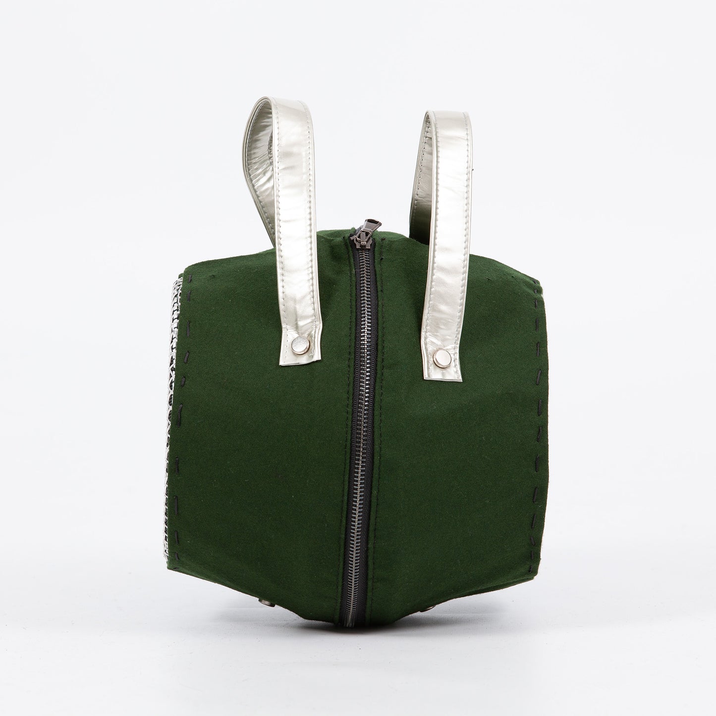 Green basket with uncovered bottom and covered side