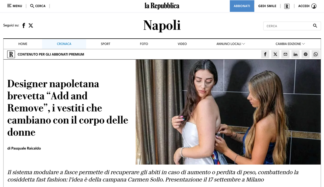 Neapolitan designer patents "Add and Remove", clothes that change with women's bodies